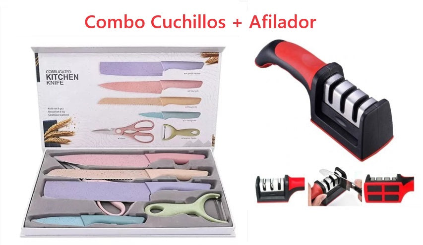 Combo Cuchillos Afilador x 6 pcs